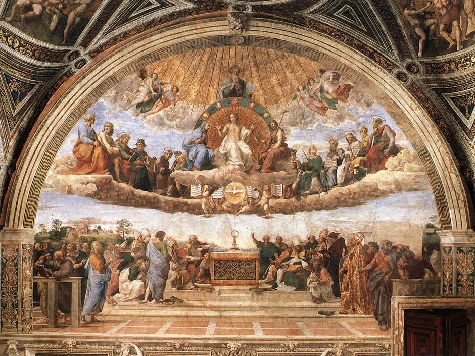 Raffaello, La disputa del Sacramento, Stanza della Segnatura, Palazzi Vaticani, Roma dans immagini sacre verdon01
