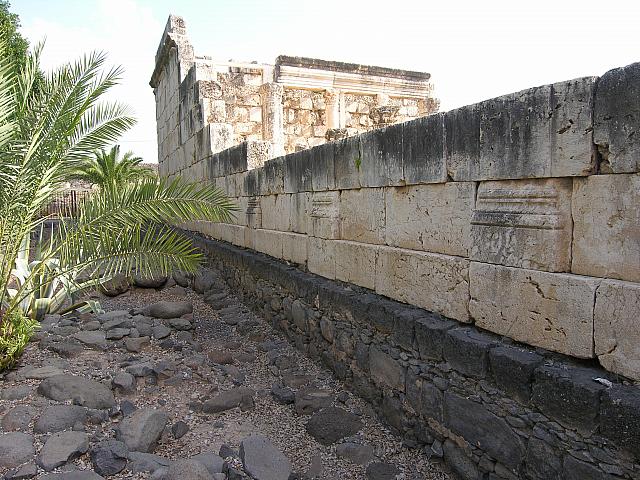 Cafarnao: il fianco sinistro della Sinagoga "bianca" nel quale Ã¨ possibile sgorgere le diverse stratificazioni dell'e