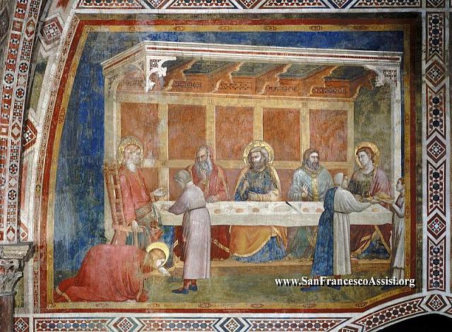 Giotto, Assisi, Basilica Inferiore, Cappella della Maddalena, La cena in casa del fariseo (aprire la foto per la spiegazione)