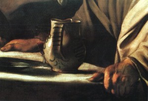 Mani del discepolo Cleofa nella Cena in Emmaus di Brera Mani del discepolo Cleofa nella Cena in Emmaus di Brera