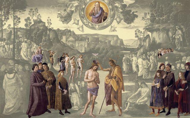 Perugino battesimo Cristo genitori figli