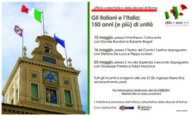 Volantino di invito per le Tre sere Gli italiani e l'Italia
