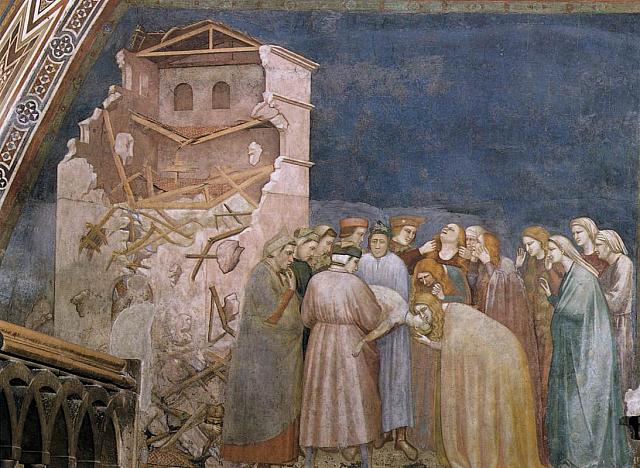 I tre affreschi del ciclo giottesco di Francesco nel transetto della basilica inferiore: La morte del fanciullo a Suessa