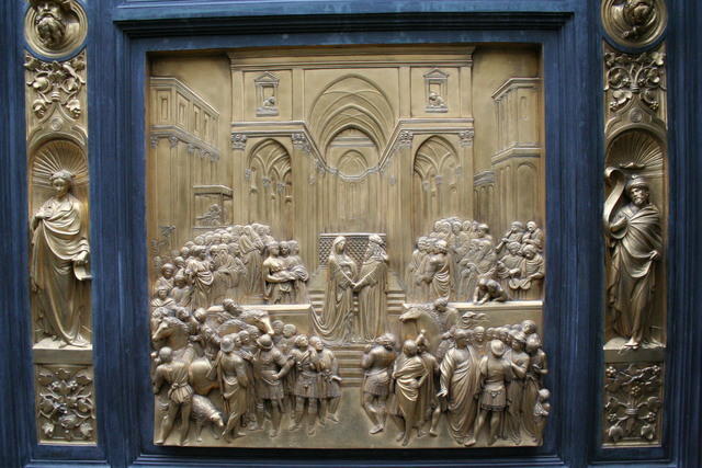 Ghiberti, Porta del Paradiso: 10/ Storie di Salomone (incontro con la regina di Saba)