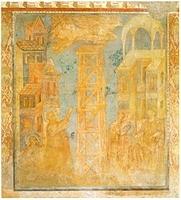 Cimabue, transetto destro, La caduta di Simon Mago in volo sul Foro Romano