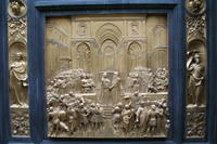 Ghiberti, Porta del Paradiso: 10/ Storie di Salomone (incontro con la regina di Saba)