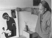 Piccola sorella Marie Edith, morta nel 1989, mentre dipinge l'icona della Madonna con il Bambino della parrocchia di S. Melania